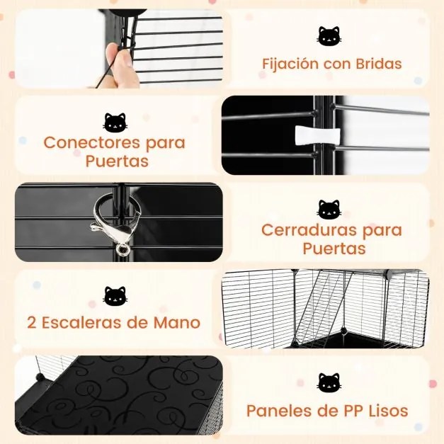 Gaiola grande para gatos 74 x 47 x 110 cm (ACESSORIOS NÃO INCLUIDOS) de 3 níveis de arame metálico para interiores Parque desmontável com 2 rampas Pre