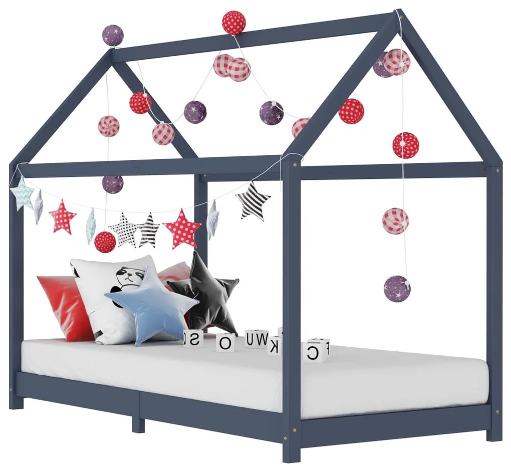 283354 vidaXL Estrutura de cama para crianças 90x200 cm pinho maciço cinzento