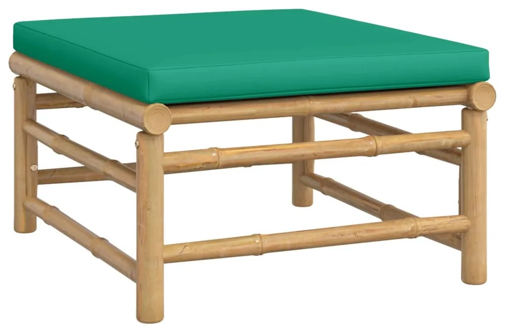 6 pcs conjunto lounge de jardim bambu c/ almofadões verdes