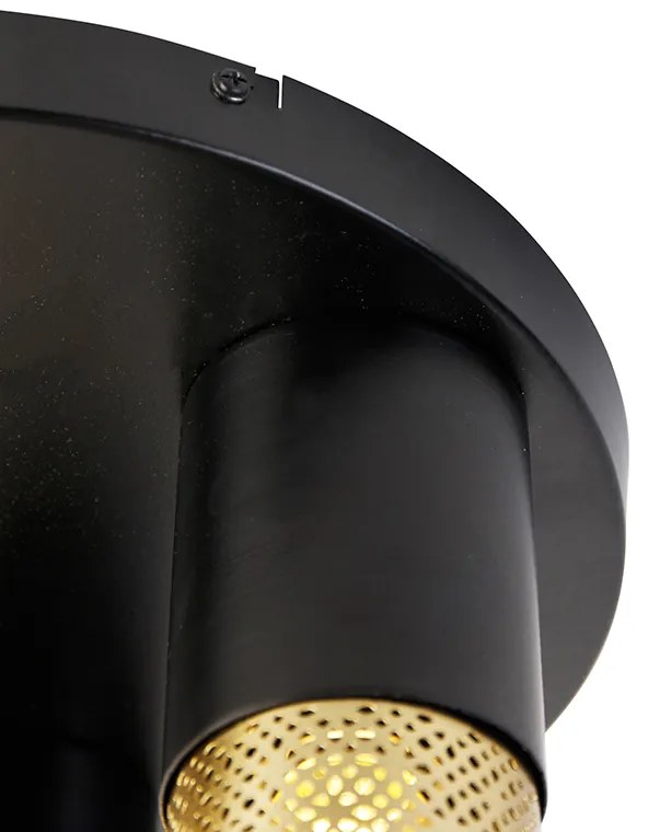 Candeeiro de teto industrial preto com dourado redondo 3 luzes - Raspi Industrial