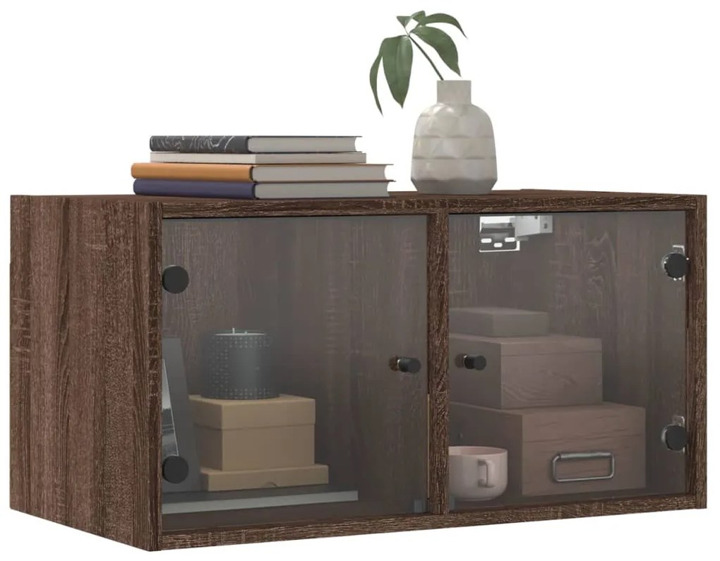 Armários de parede c/ portas vidro 2 pcs 68,5x37x35 cm castanho