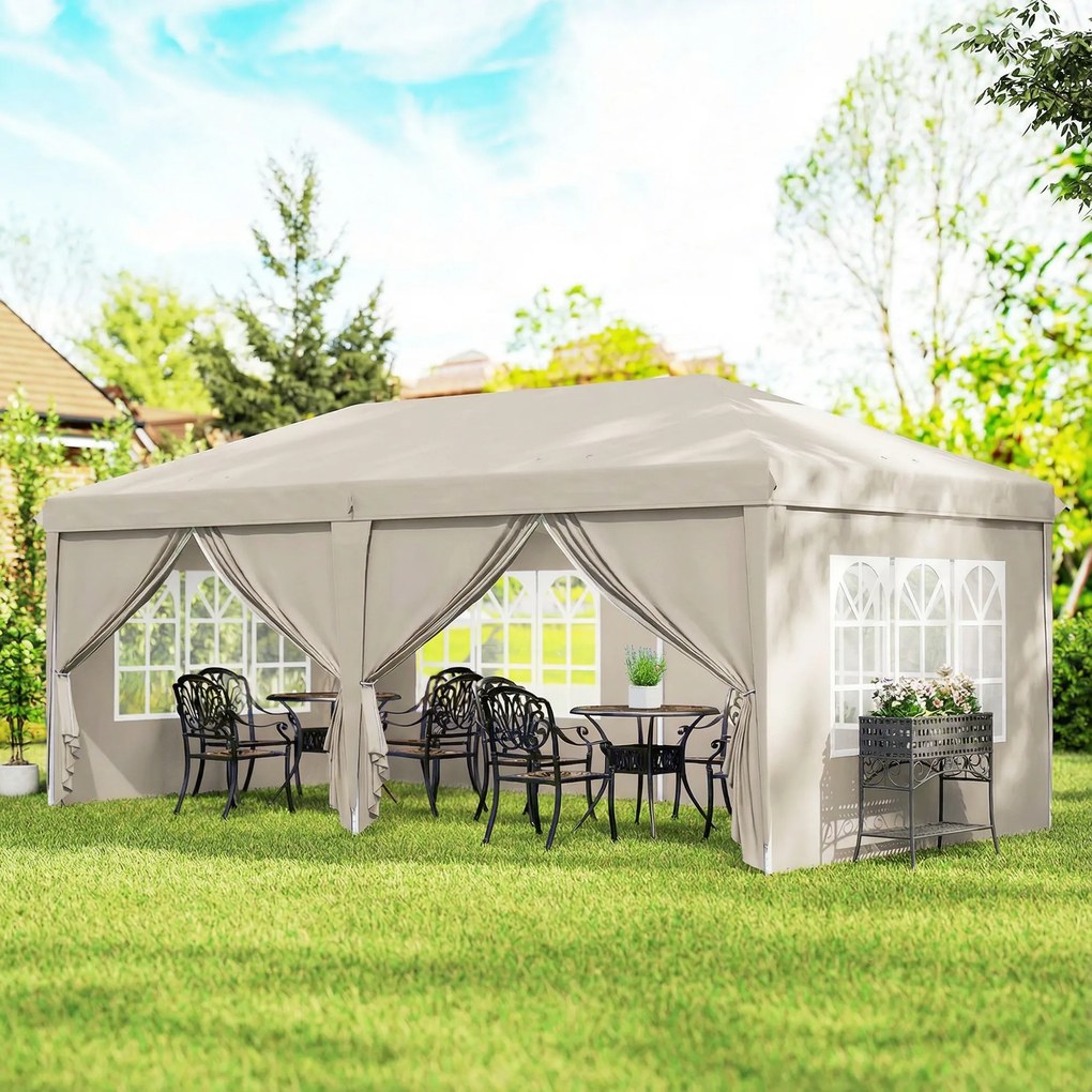 Tenda de jardim para exterior 6x3 m, tenda dobrável com paredes anti-UV, altura ajustável e saco de transporte bege