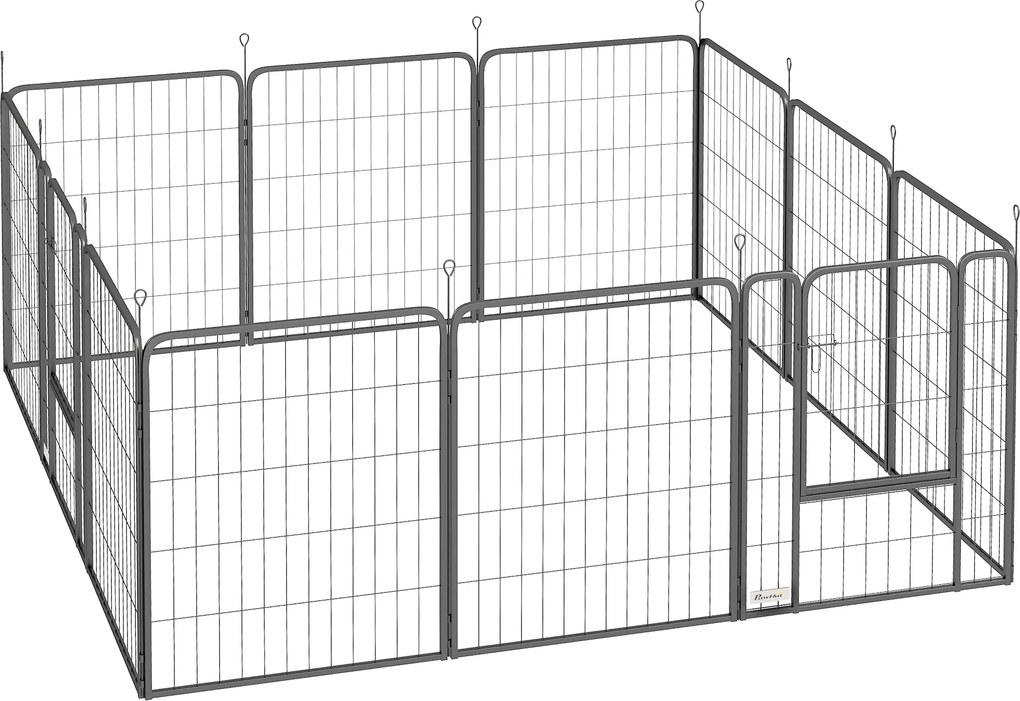 PawHut Cerca para Cães de 12 Painéis Parque para Cães 68x80 cm Parque Dobrável para Cães Médios com Portas Fecho e Estacas Preto | Aosom Portugal