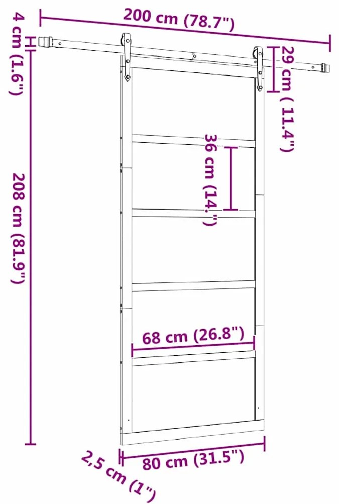 Porta Deslizante Castanho 80 x 208 cm Madeira de pinho maciça