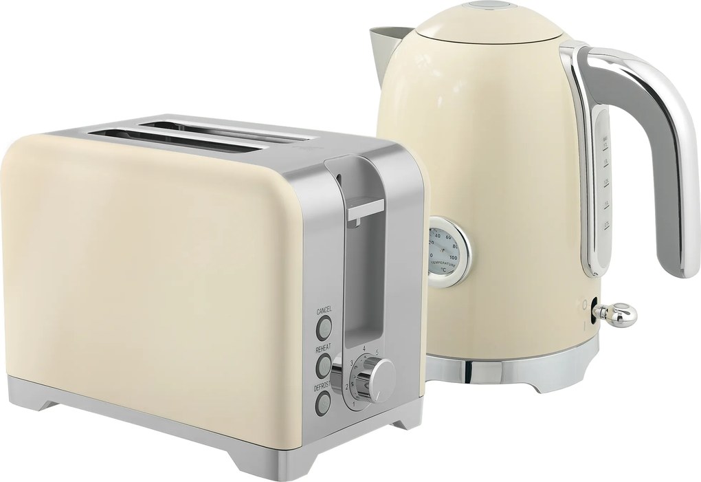 HOMCOM Conjunto Chaleira e Torradeira, 2200 W, 7 Níveis de Torrefação, várias Funções, Creme | Aosom Portugal