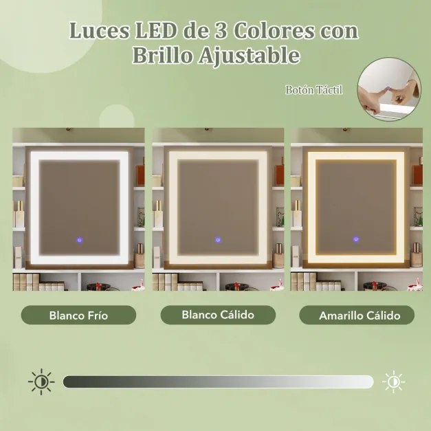 Conjunto de toucador com banco, espelho iluminado LED de 3 cores, mesa de maquilhagem e estação de carregamento integrada para quarto branco