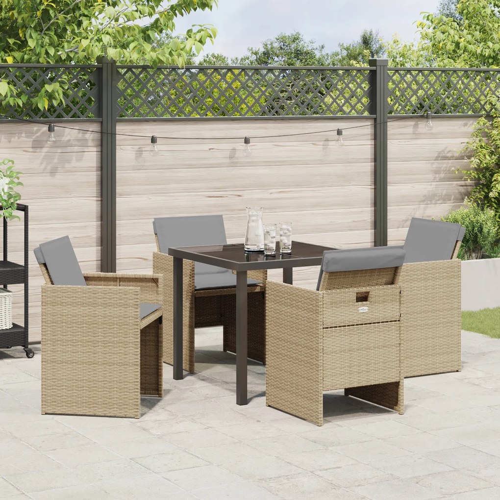 Conjunto de Jantar de Jardim com Almofadas Bege em Polirattan