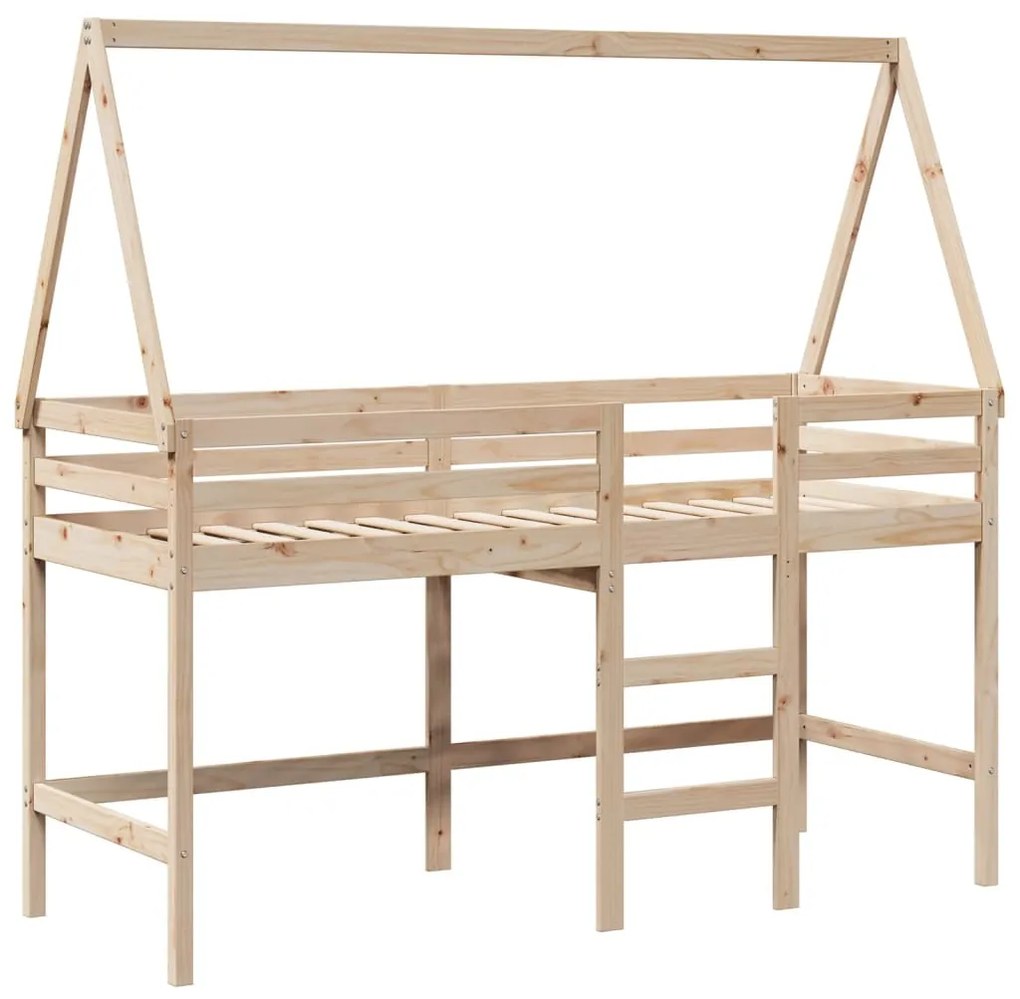 Cama alta c/ escada e telhado 90x200 cm pinho maciço