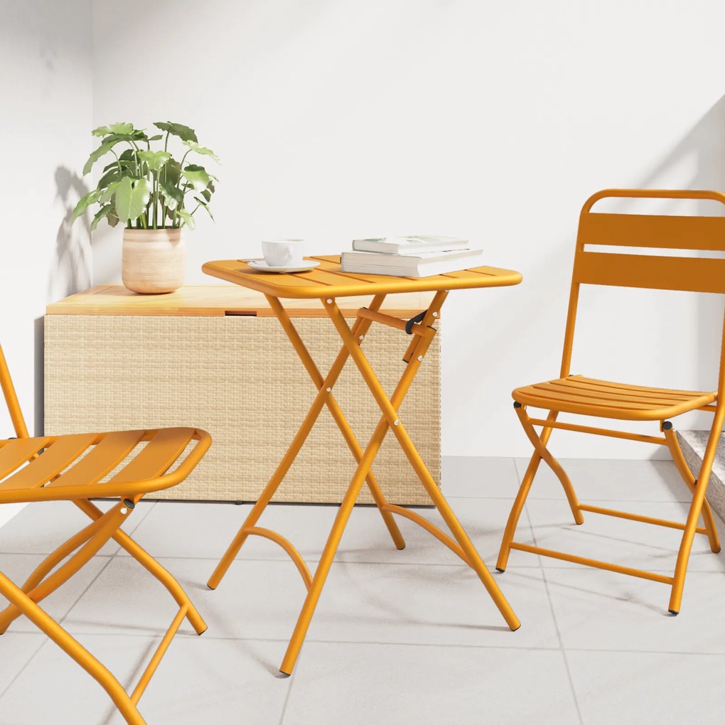 Mesa de Jardim Dobrável vidaXL Amarela Mostarda 55x55x73 cm Aço