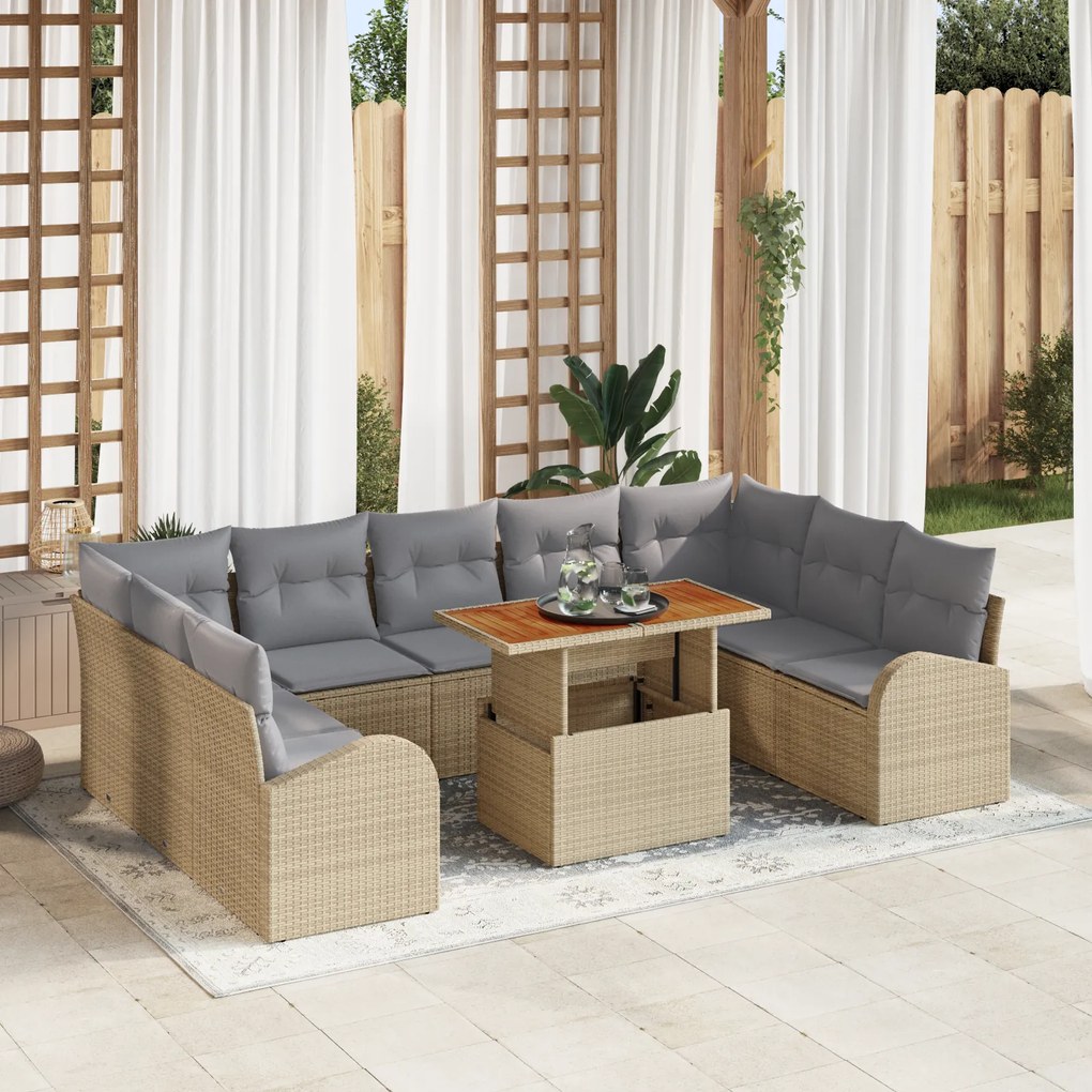 Conjunto de Sofás de Jardim vidaXL de 10 Peças com Almofadas Bege Ratt