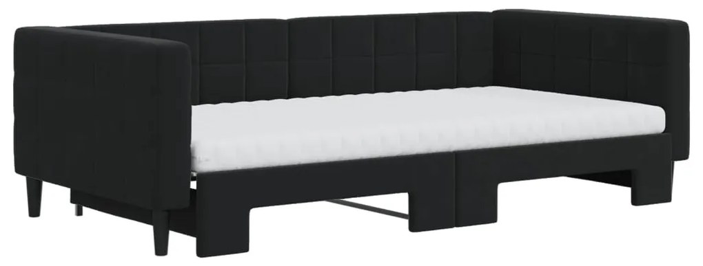Sofá-cama com gavetão e colchões 100x200 cm veludo preto