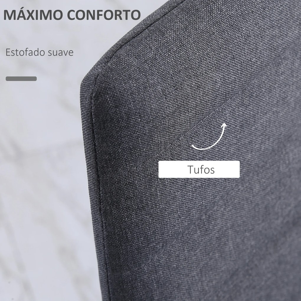 Conjunto de 4 Cadeiras de Sala de Jantar Estofadas em Linho e Pés de Metal para Cozinha Carga Máxima 120kg 41x50x97cm Cinza