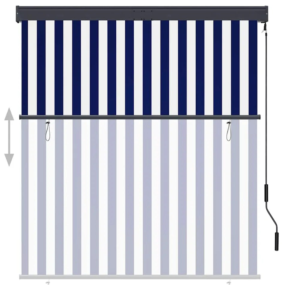Estore de rolo para exterior 140x250 cm azul e branco