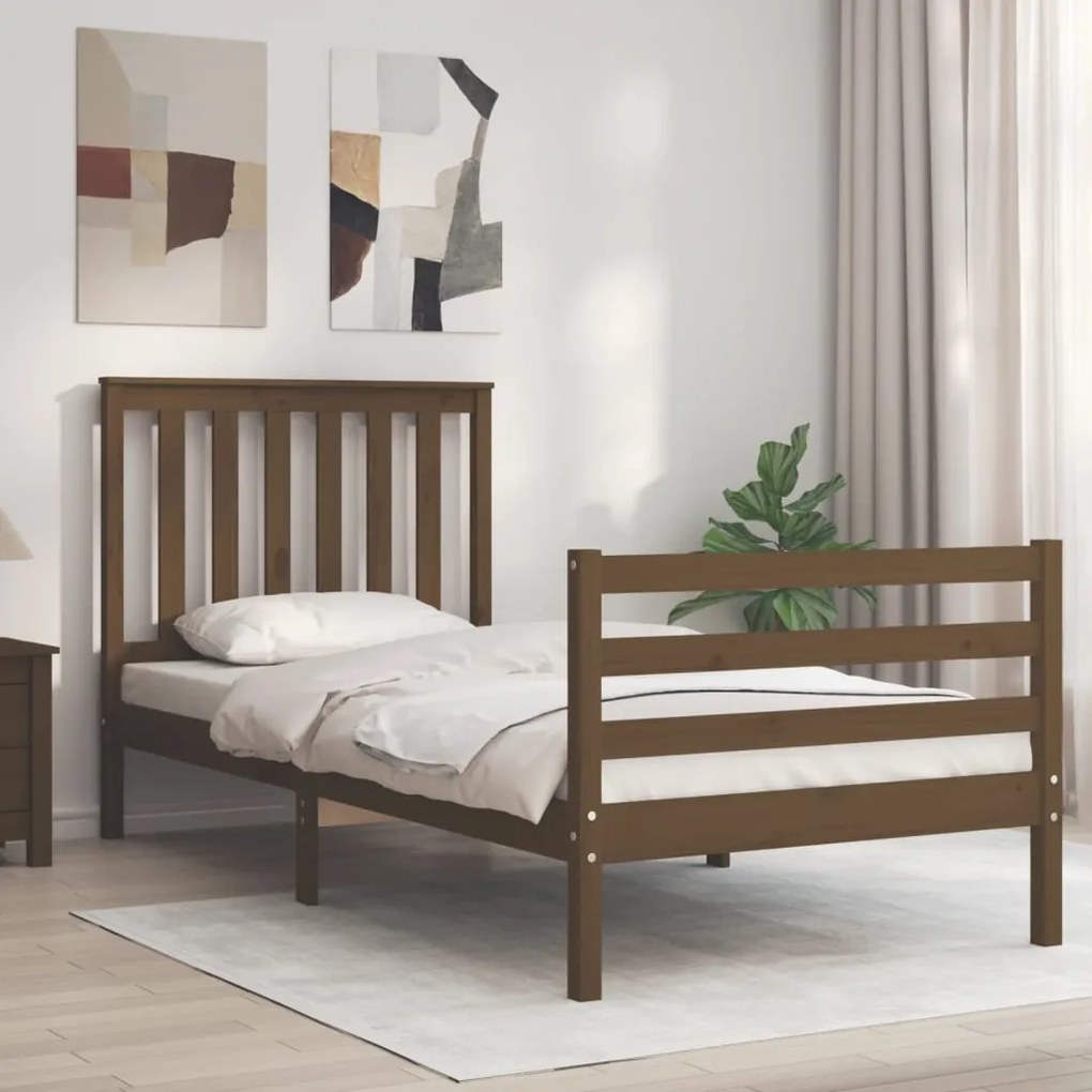 vidaXL Estrutura cama solteiro c/cabeceira madeira maciça castanho-mel