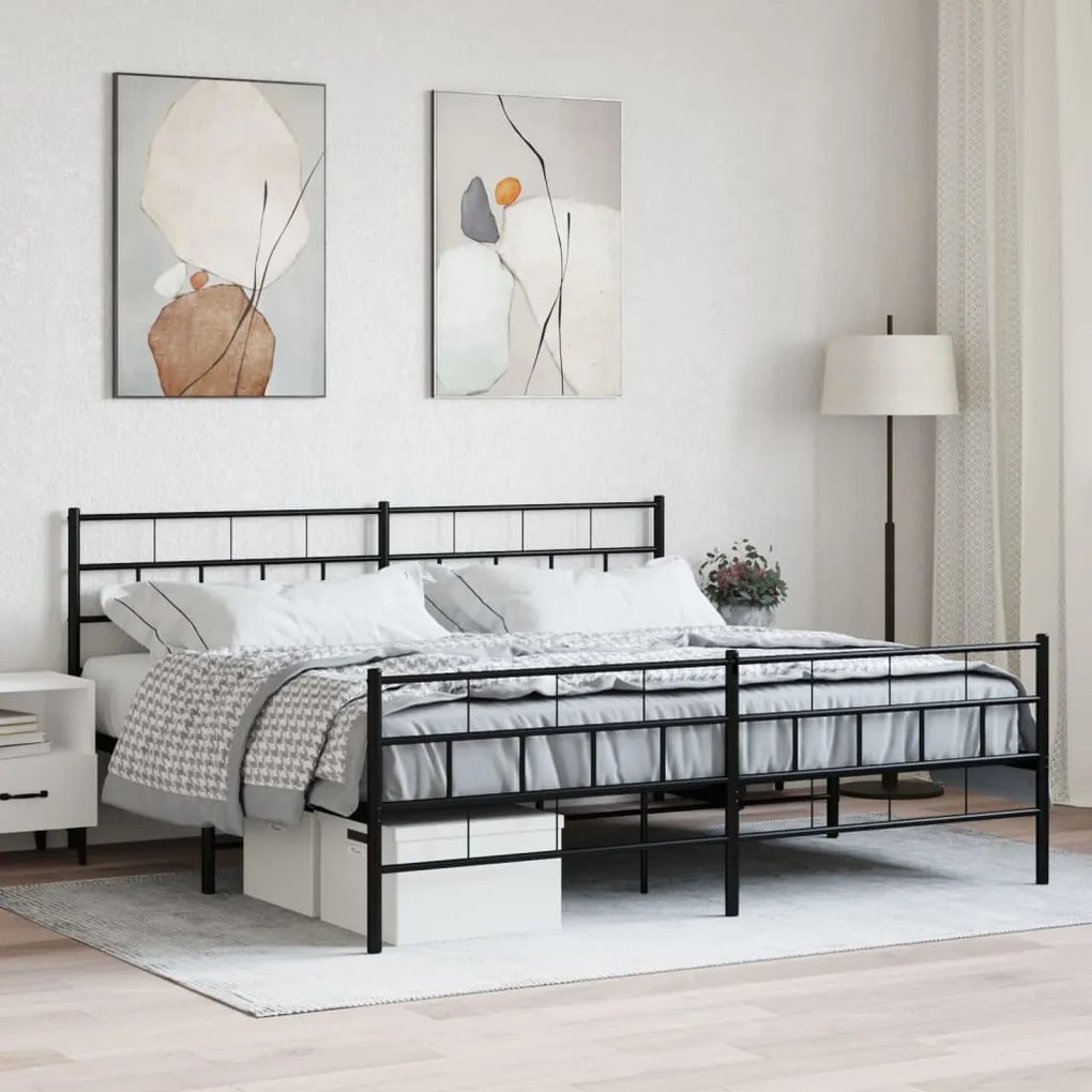 Estrutura de cama com cabeceira e pés 183x213 cm metal preto