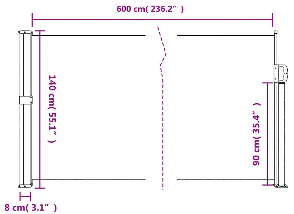 Toldo lateral retrátil 140x600 cm creme