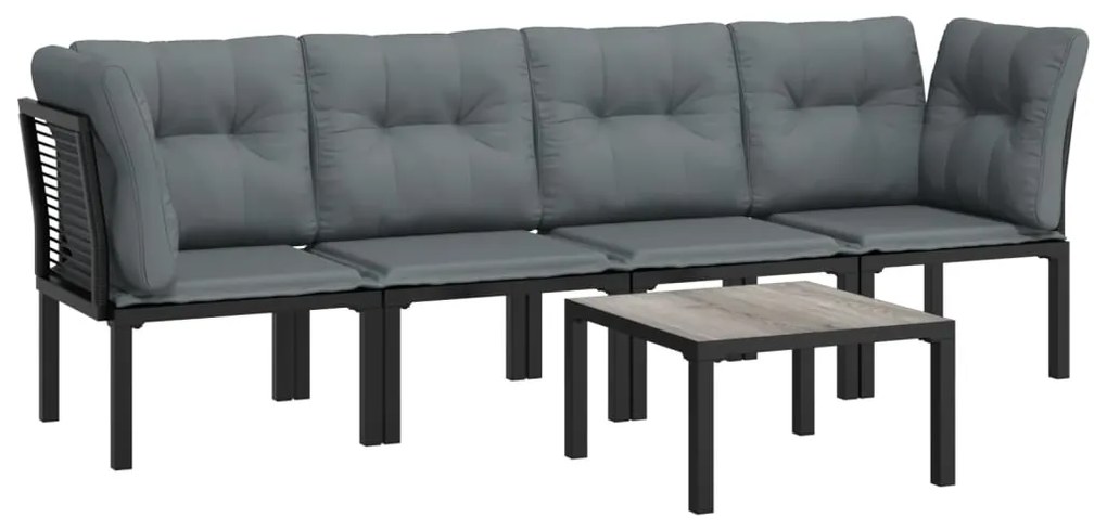 5 pcs conjunto lounge de jardim vime PE preto/cinzento