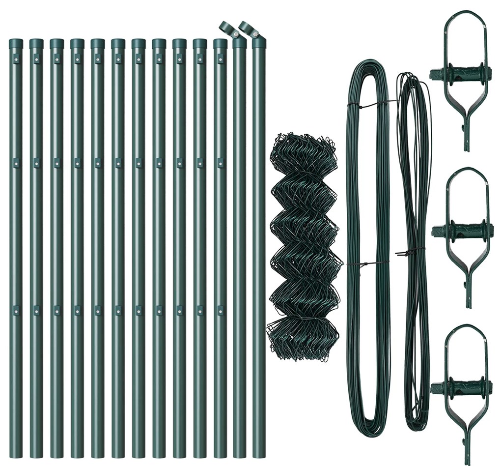 Cerca de Arame com 13 Postes 0.6x25 m de Aço Galvanizado Verde
