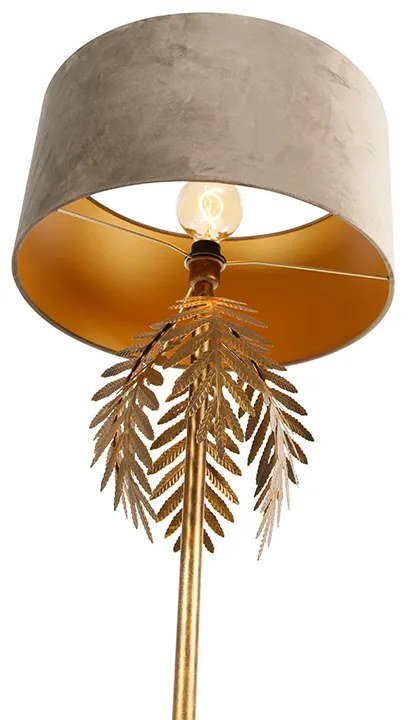 Candeeiro de pé vintage dourado abajur veludo taupe 50cm - BOTANICA Rústico