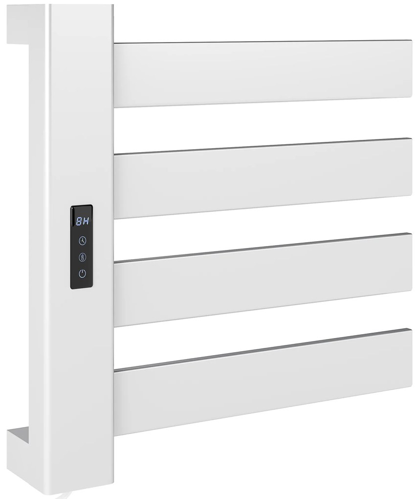 HOMCOM Toalheiro Elétrico de Parede 130W com Control WIFI Ecrã Tátil Temporizador 4 Barras Temperatura Ajustável Baixo Consumo IPX4 47,5x9,5x49 cm Branco | Aosom Portugal