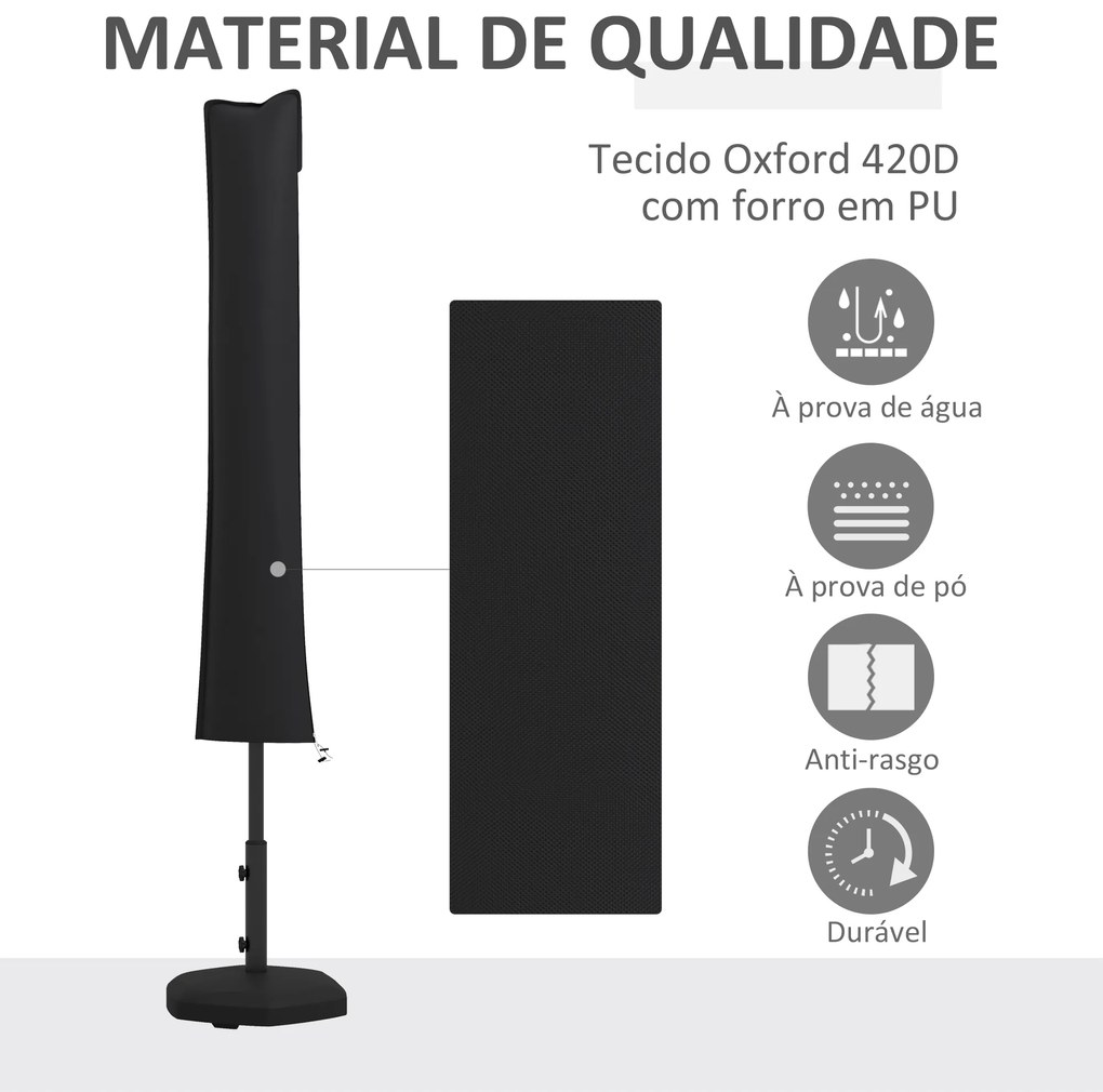 Capa de Proteção para Chapéu de Sol de Tecido Oxford 420D Cobertura para Chapéu de Sol com Fecho de Correr 178x25/35 cm Preto