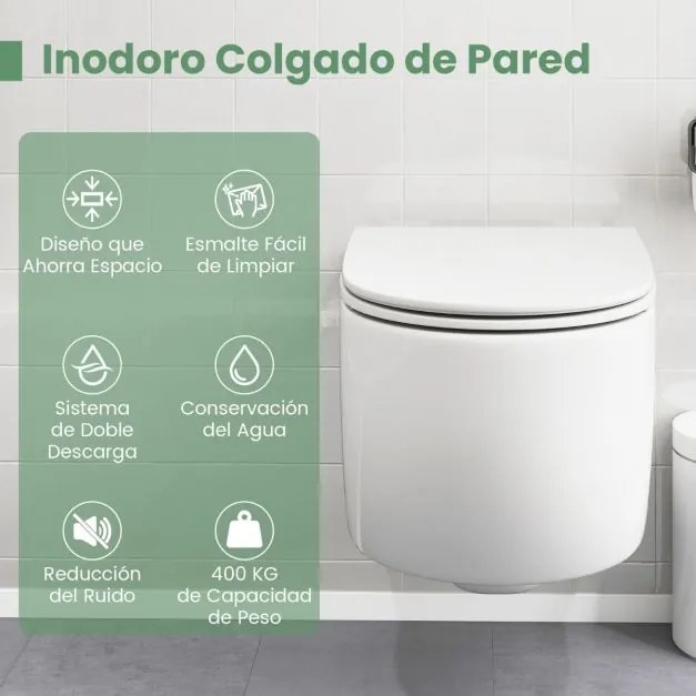 Sanita suspensa com sistema de dupla descarga, assento amplo e tampa removível 52,5 x 35,8 x 36 cm branco