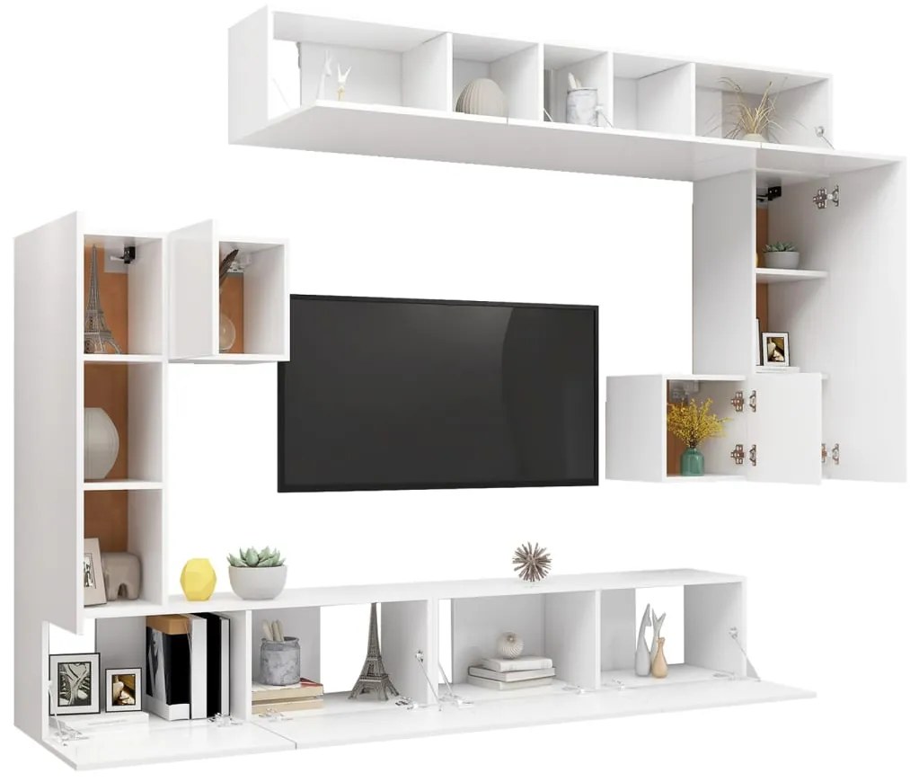 Conjunto móveis de TV 8 pcs derivados de madeira branco