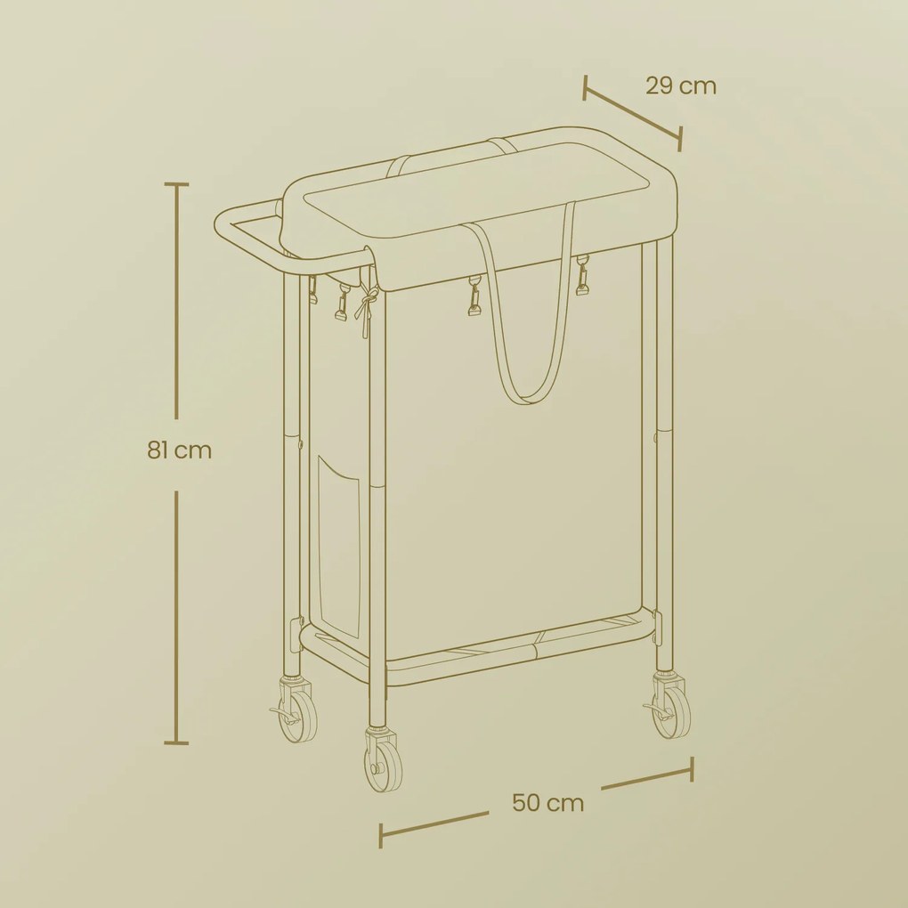 Carrinho para roupa suja de 70 L, 61 x 29 x 81 cm preto