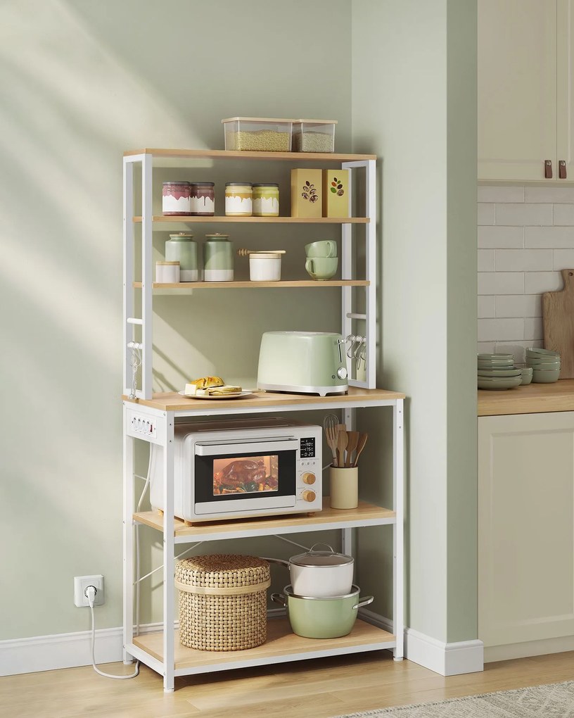 Armário de cozinha com tomadas 40 x 80 x 167 cm cor de carvalho dourado e branco