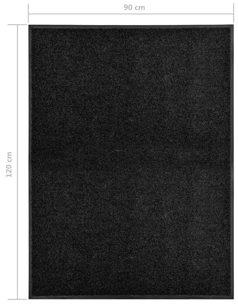 Tapete de porta lavável 90x120 cm preto