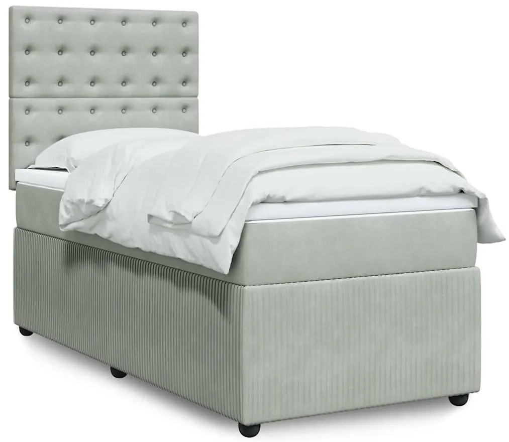 Cama com molas/colchão 90x200 cm veludo cinza-claro