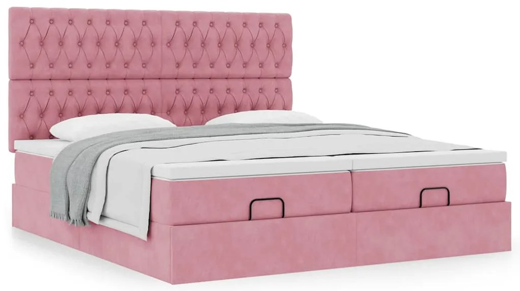Estrutura de cama otomana com colchões 180x200 cm veludo rosa