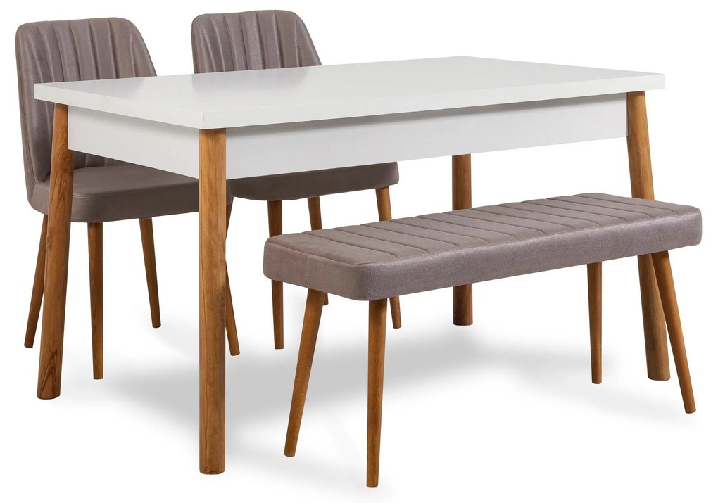 Conjunto Mesa e Cadeiras (4 Peças) Costa – Pinho Atlântico Branco Cinz