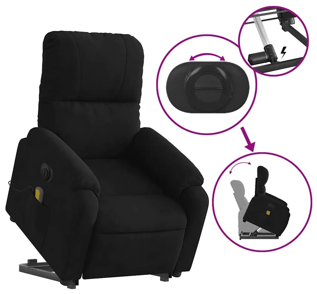 Poltrona de massagens elétrica elevatória microfibra preto