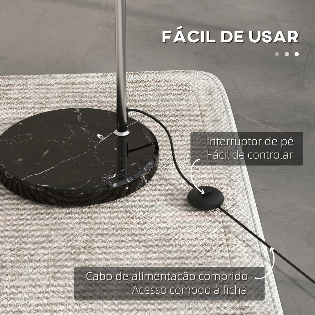 Candeeiro de Pé em Forma de Arco com Altura e Comprimento Ajustáveis com Interruptor de Pé 110-115x30x170-180 cm Prata e Preto