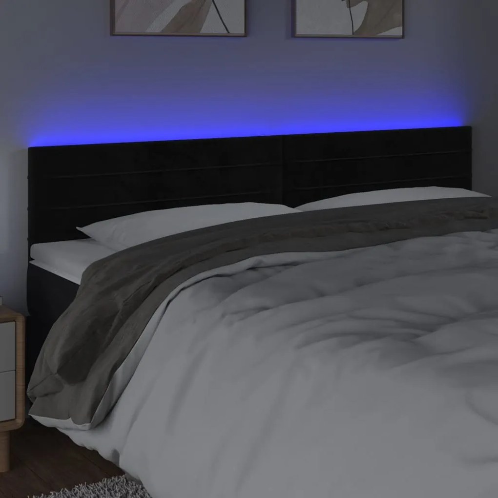 Cabeceira de cama c/ luzes LED veludo 160x5x78/88 cm preto