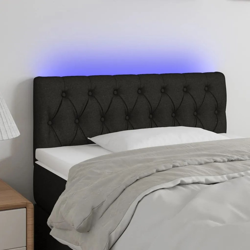 Cabeceira de cama c/ luzes LED tecido 90x7x78/88 cm preto