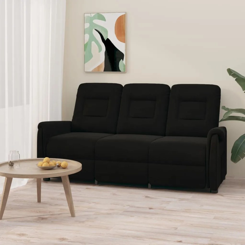 vidaXL Poltrona massagens 3 lug. reclinável tecido microfibra preto