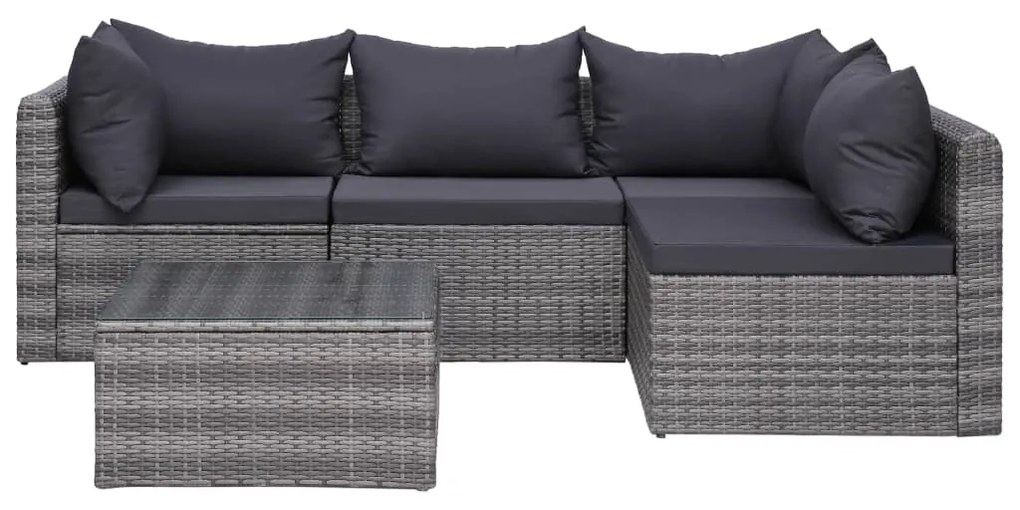 9 pcs conjunto lounge de jardim c/ almofadões vime PE cinzento