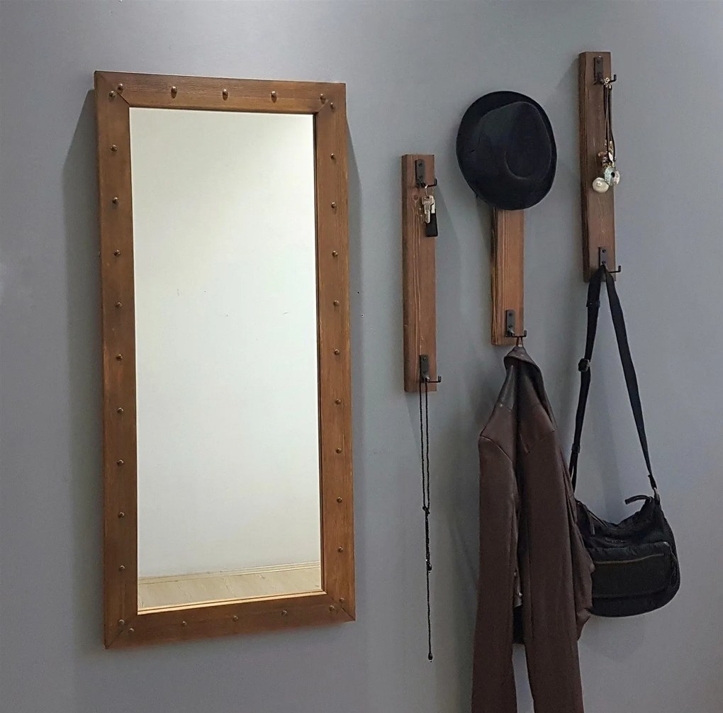 **** Hall Stand V108 – Walnut – Espelho: 50x110 cm, Ganchos: 6x50 cm
