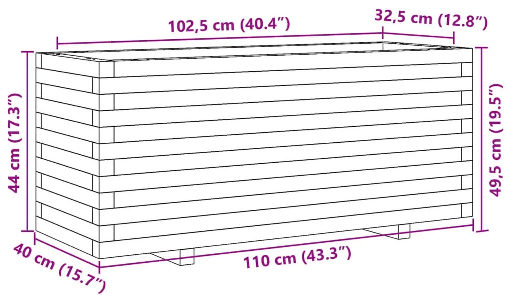 Vaso/floreira de jardim 110x40x49,5 cm madeira pinho impregnada