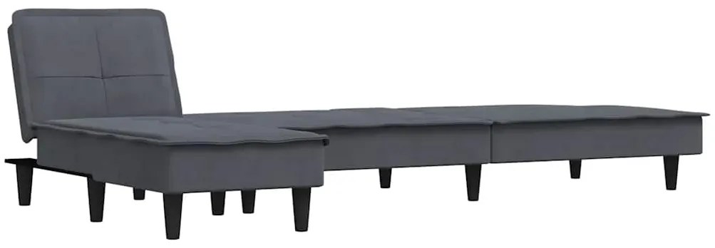 Sofá-cama em forma de L 255x140x70 cm veludo cinzento-escuro