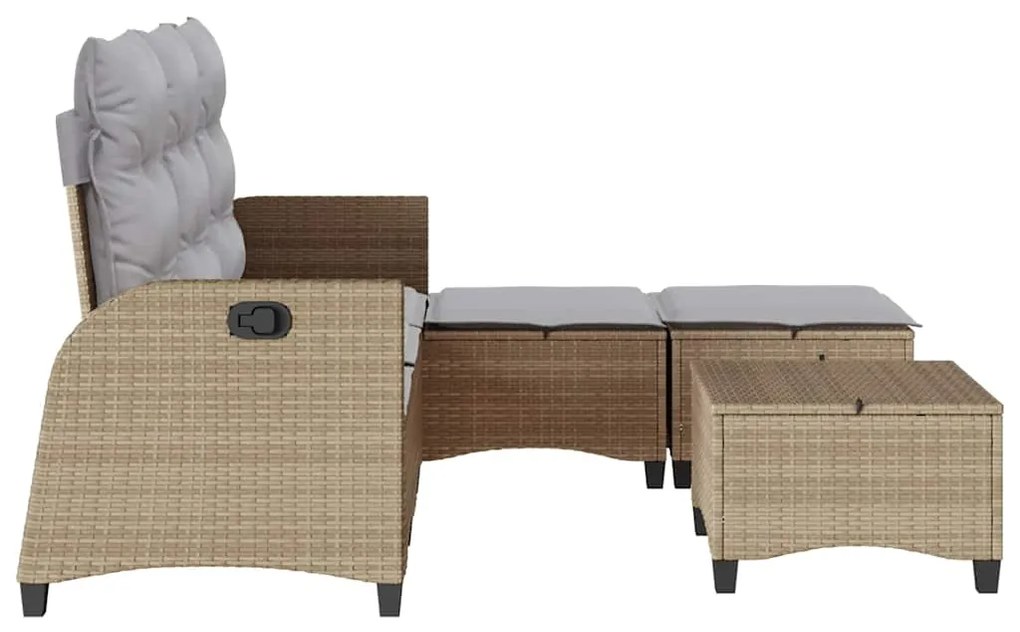 3 pcs conjunto sofás de jardim com almofadões em L vime PE bege