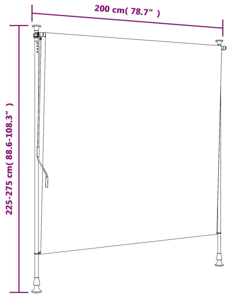 Estore de rolo exterior 200x270 cm tecido/aço laranja e branco