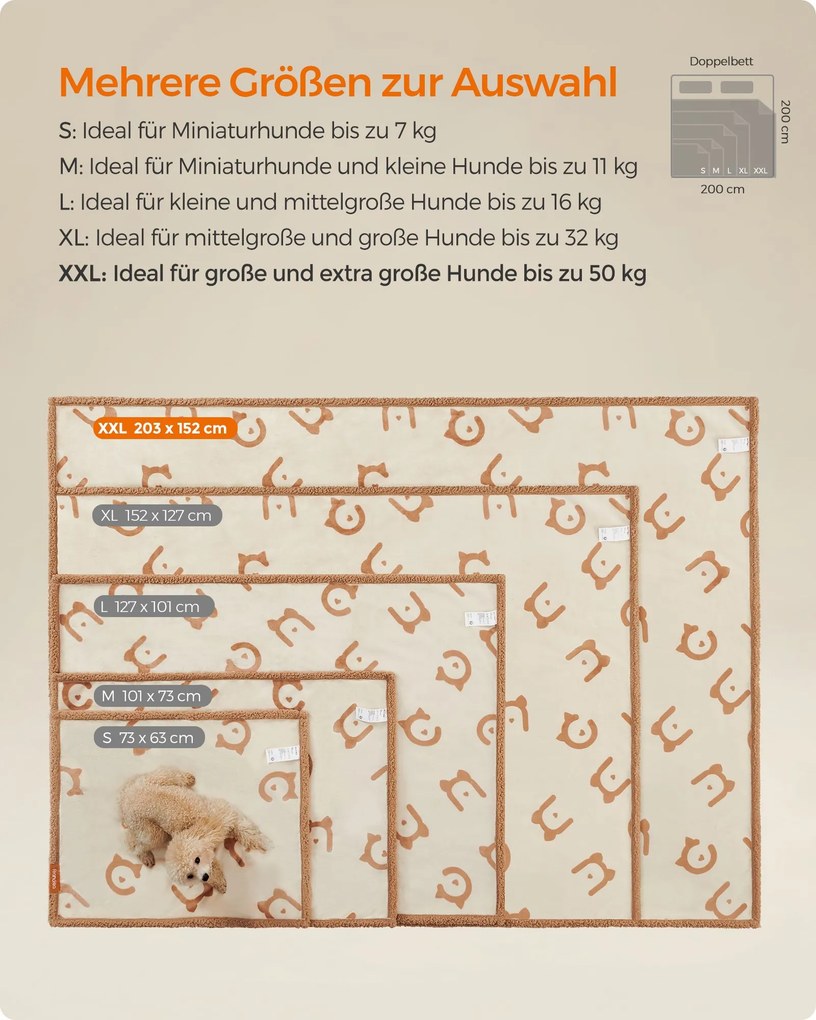 Manta para cães de grande e extragrande porte 203 x 152 cm (C x L) bege