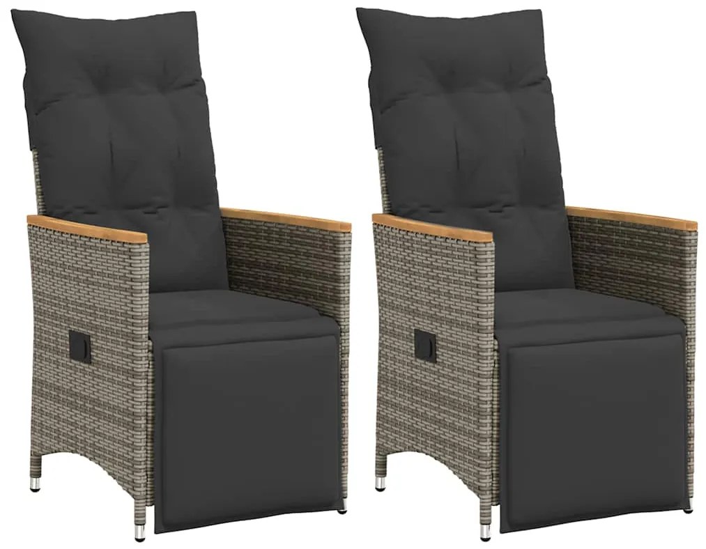 Cadeiras jardim reclináveis 2 pcs c/ almofadões vime PE cinza