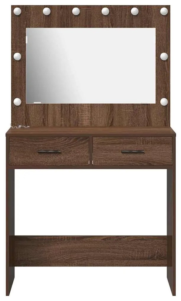 Mesa de Maquiagem vidaXL com Luzes LED Castanho Carvalho 78,5x41x135 c