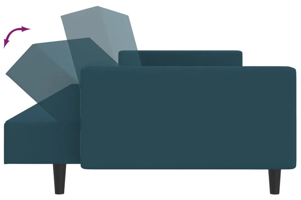 Sofá-cama de 2 lugares veludo azul