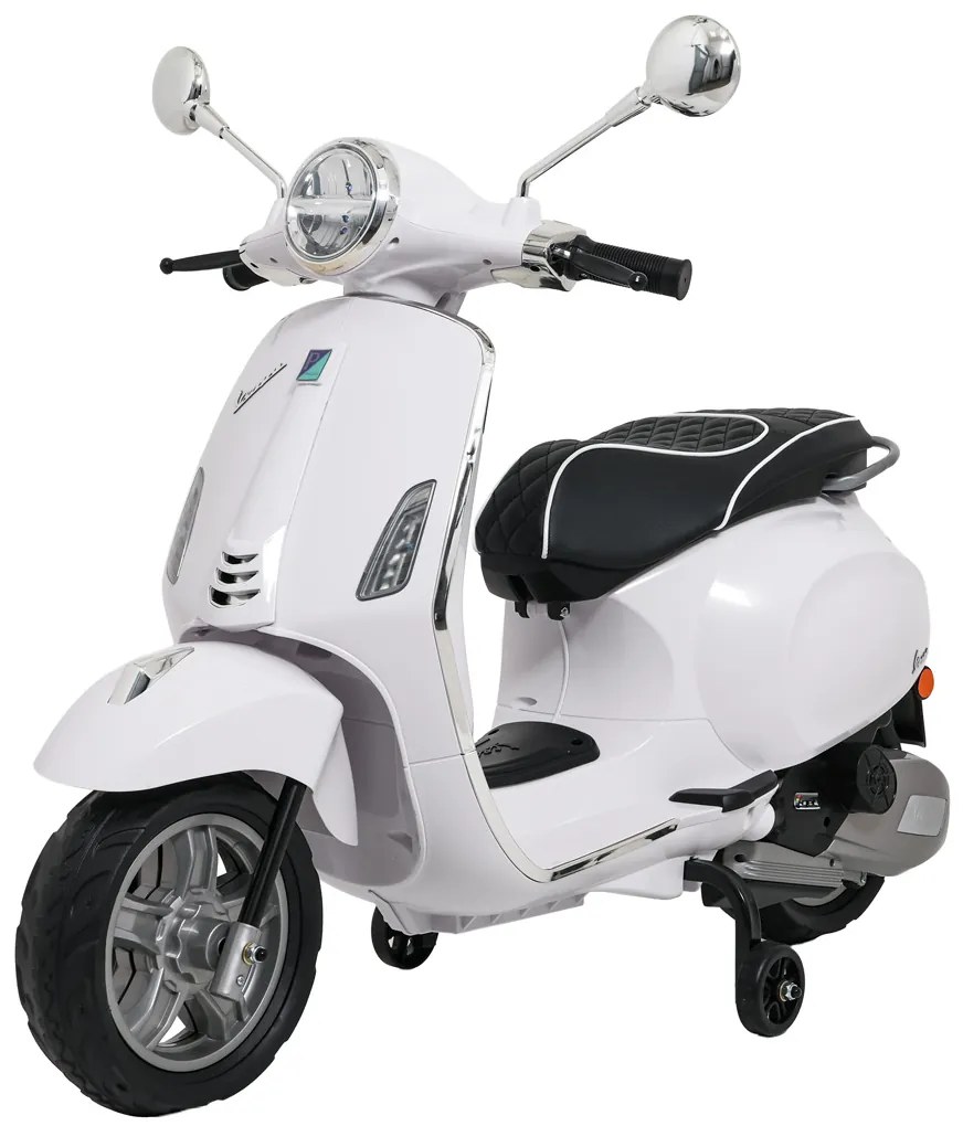 Vespa eletrica para crianças 12V ROMA, Rodas Espuma EVA, assento couro ecológico Branca