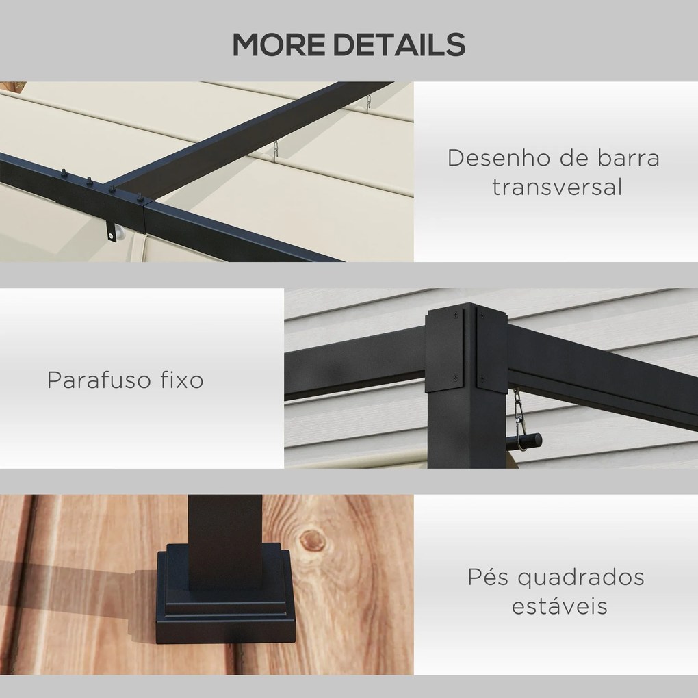 Pérgola 298x213x221 cm Pérgola de Jardim com Teto Retrátil de Poliéste
